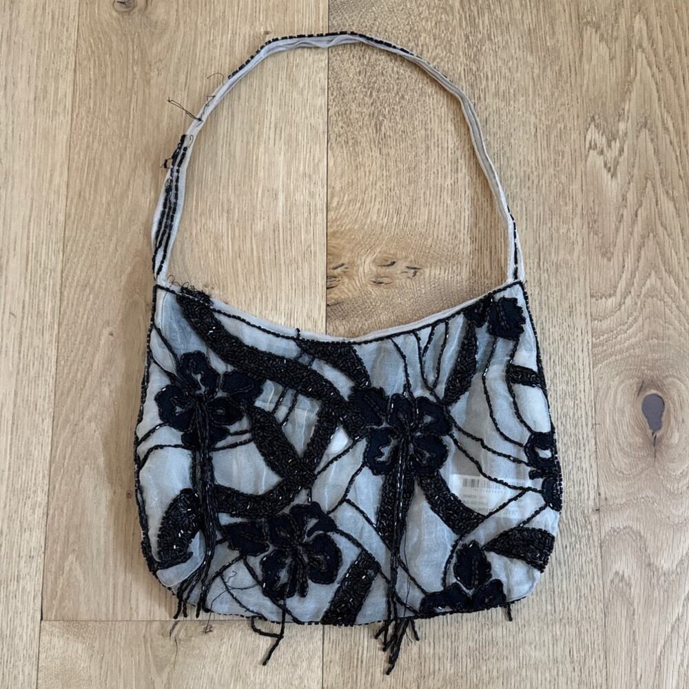 Zara Beaded Mesh Bag Tan Black